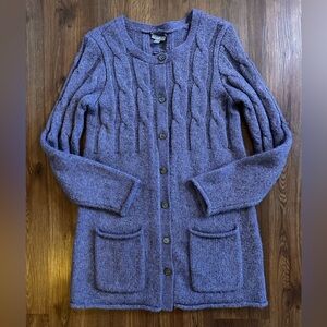 J. Jill Purple Chunky Cable Knit Long Button Up Cardigan Sweater